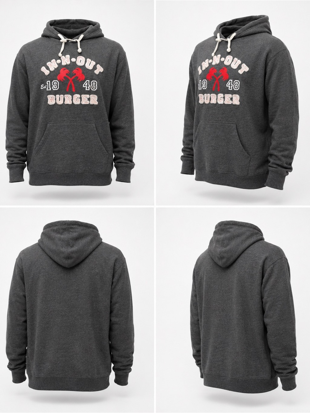 In-N-Out Burger Hoodie XL Gray Pullover Sweatshirt Palm Tree Logo B11#10